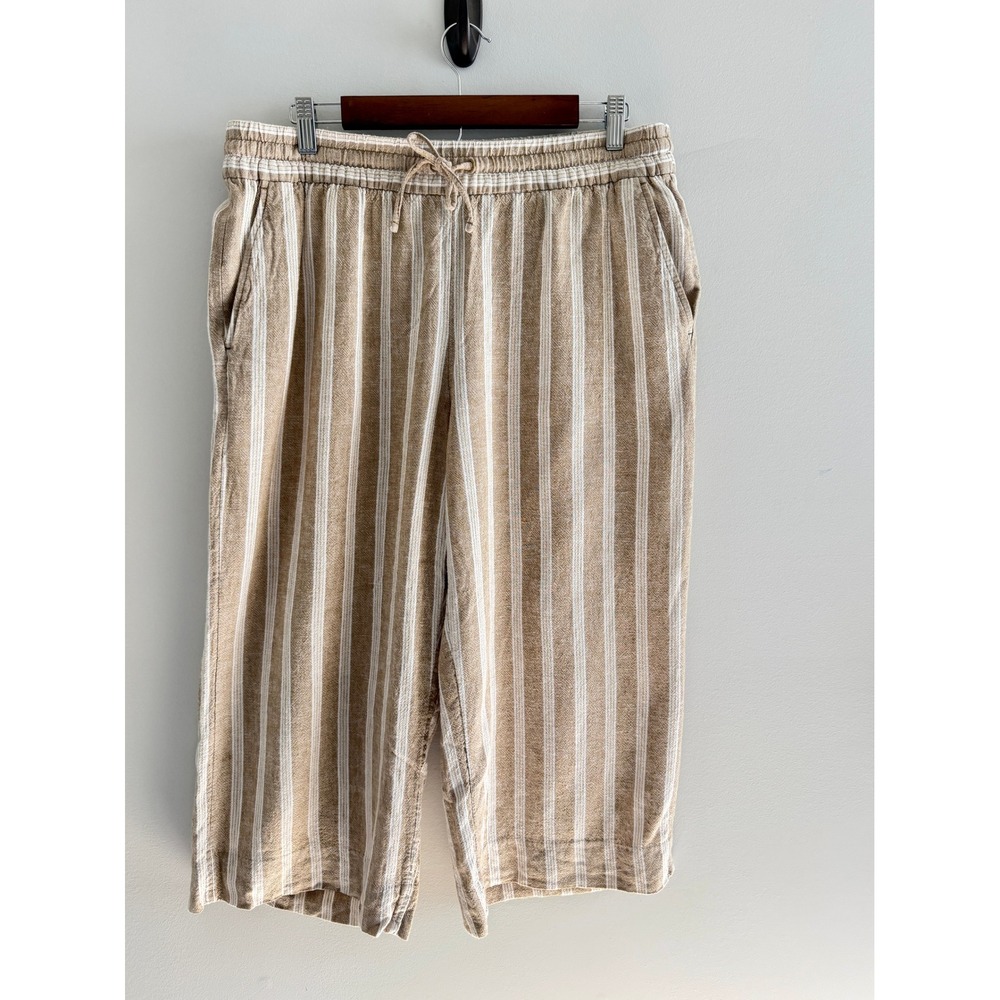 Banana Republic Linen Blend Striped Pull On Pants Tan White Drawstring Large